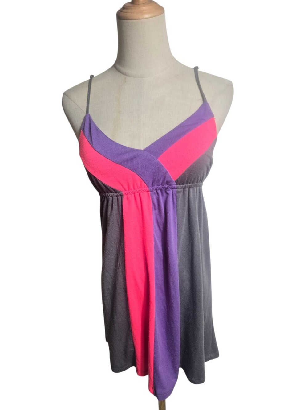 OP Ocean Pacific Y2K Pink And Gray Spaghetti Strap Mini Dress Beach Cover